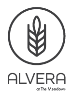 A logo with a wheat stalk in the center and the word "ALVERA" below it.